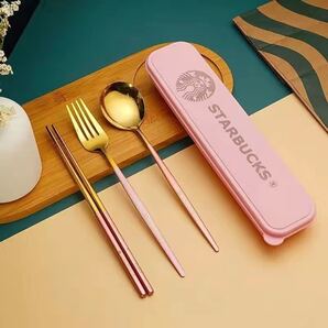 【海外限定】スターバックスお箸スプーンフォーク食器セット 専用箱付きピンク