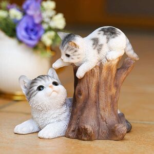 新品 超可愛い リアル 置き物 猫 ネコ ねこ サバトラ 置物 インテリア お洒落 レジン 陶器 14cm