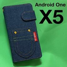 Android One X5 デニムデザイン手帳型ケース_画像1