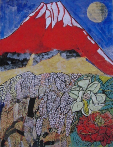 Tamako-Kataoka, [Glückverheißende Fuji-Blumen blühen], Aus einer seltenen Sammlung von Rahmenkunst, Neuer Rahmen inklusive, In guter Kondition, Porto inklusive, Japanischer Maler, Malerei, Ölgemälde, Natur, Landschaftsmalerei