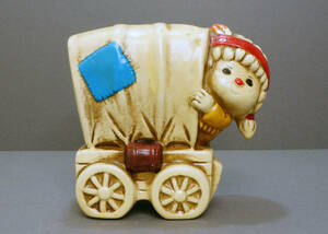 昭和レトロ　幌馬車とインデアンの女の子　陶器製貯金箱　 Midori BY FUJIKA