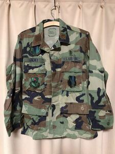 USED 90's US AIR FORCE FATIGUE JACKET WOODLAND CAMO X-SMALL X-SHORT 中古米軍実物 BDU カモジャケット 実寸XS～Sぐらい 送料無料