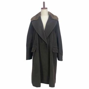 MAX MARA マックスマーラ　レディース　ダークブラウン　ファー装飾　ウール　ロングコート アウター　上着　36表記