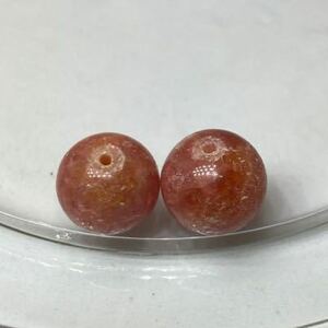 【訳あり】天然石 ③ インカローズ Rhodochrosite 約10mm 丸玉 穴開 2個 中古 両穴擦れ有ご理解頂ける方に パワーストーン 開運 恋愛