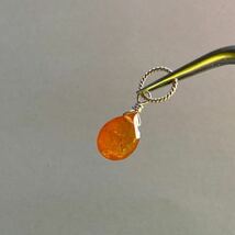 天然石 ペンダントトップ パーツ ビーズ オレンジ ガーネット＋SV925 石約8.5×幅約5.5mm Orange garnet charm gemstone 雫型 カット_画像1