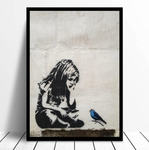 G853 BANKSY　バンクシー　青い鳥　キャンバスアートポスター ストリートアート　50×70cm インテリア 海外製 枠なし