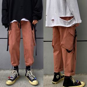 ジョガーパンツ カーゴパンツ テーパードパンツ ワークパンツ ボトムス パンツ メンズ レディース M ピンク オレンジ 韓国系