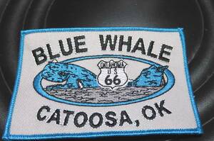 灰空（四角）◆新品route 66　ルート６６ Blue whale シロナガスクジラ　白長須鯨 　アメリカ　オクラホマ　Catoosa　Oklahoma刺繍ワッペン