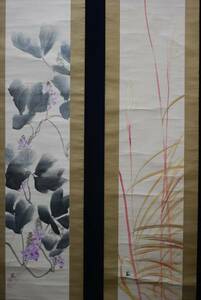 Art hand Auction [Authentic] // Spring Shoreline/Two Views of Autumn/Flowers/Pair of scrolls with paulownia wood box/Hoteiya hanging scroll HC-236, Painting, Japanese painting, Flowers and Birds, Wildlife