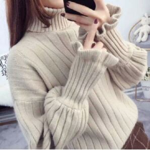 お洒落 ベルスリーブ ニット ニットセーター