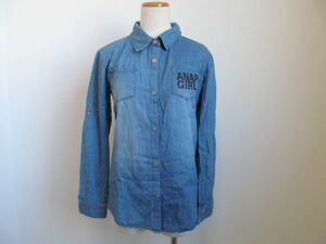 (45779)ANAP GIRL Anap girl Logo Denim shirt blouse long sleeve 150.160. blue USED