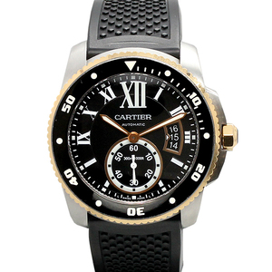 カルティエ Cartier カリブル ドゥ カルティエ ダイバー デイト W7100055 黒文字盤 K18PG/SS/ラバー 自動巻 メンズ腕時計