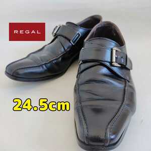 REGAL/リーガル シングルモンク/モンクストラップ レザーシューズ/ビジネスシューズ BLACK/黒 サイズ24.5 中古 メンズ 革靴 本革 本皮