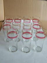 グラス ガラス製コップ： ジュースグラス　赤金線入り：１１個 ：サイズ口径約6.8㎝/高さ約15.3㎝_画像1