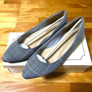 パンプス フラットパンプス ローヒール チェックパンプス