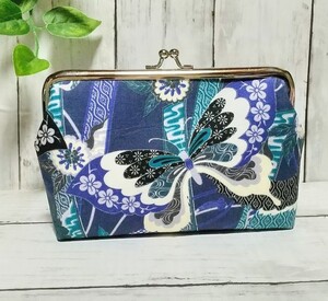 和柄 蝶 花柄 角型 がま口ポーチ 通帳ケース 多目的ポーチ