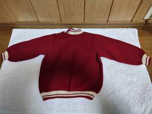  used with defect shoulder crack have Showa Retro child clothes knitted sweater dark red 120 corresponding dress length approximately 40cm chest approximately 36cmx2 shoulder width approximately 25cm length of a sleeve approximately 32cm