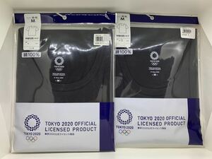 東京2020オリンピック メンズ 綿天竺半袖丸首インナー　Mサイズ ブラック　2点　新品未使用品　番号A