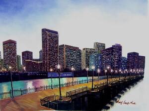 Art hand Auction لوحة زيتية مرسومة يدويًا مقاس 42 × 33 سم من القماش فقط City Nightscape - عنوان مبدئي, تلوين, طلاء زيتي, طبيعة, رسم مناظر طبيعية