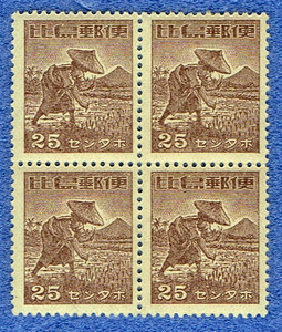 南方占領地切手　フィリピン　２５センタボ　普通切手　４枚ブロック　1９４３年　裏糊　未使用