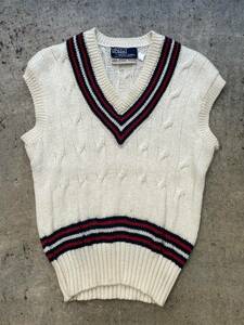 希少！英国製！80S 90S Polo by RALPH LAUREN チルデンニット　スクールセーター ポロ ラルフローレン (40)233T