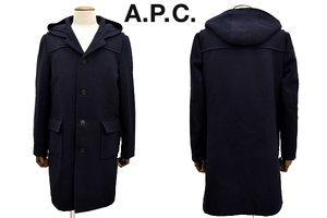 A-2811★送料無料★美品★A.P.C. アー・ペー・セー★正規品 フランス製 濃紺ネイビー ウール フーデッド ロングコート 1