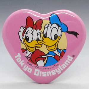  Disney Дональд & Дэйзи TDL жестяная банка значок Heart type Tokyo Disney Land 1986 год ранее 