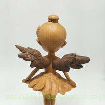 小天使　2点セット 置物　芸品　美術品　欅　天然木　置物　細密彫刻　総高15cm_画像6