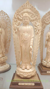 木彫仏像 阿弥陀如来 立像 大型48cm 総檜材　切り金　本金　仏教工芸品　精密彫刻　極上品　仏師で仕上げ品