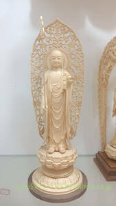 大型高46cm 仏教工芸品　木彫仏教　極上品　精密彫刻 切り金　本金　仏師で仕上げ品　地蔵菩薩 立像