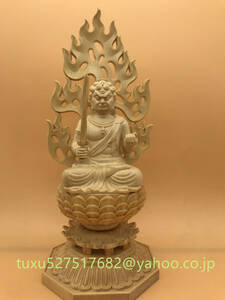 【仏教美術・仏像】檜木製　不動明王 座像　木彫り　細密彫刻　供養品　彫刻工芸品