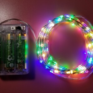 LED ストリングライト 10m カラー 100個の電球 3xAA電池式