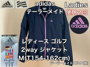 超美品 adidas(アディダス)テーラーメイド レディース ゴルフ 2way ジャケット M(T154-162cm)使用２回 長袖 半袖 ネイビー スポーツ