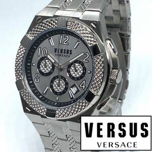 * ultra rare abroad limited goods Versus Versaceveru suspension Versace chronograph men's wristwatch Italy quartz silver high class goods new goods immediate payment 