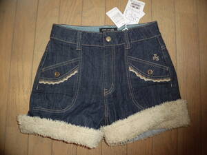  unused * Pom Ponette * hem boa, Denim. short pants *160, regular price 1 ten thousand 800 jpy 