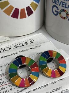 SDGs ピンバッジ　 2個（1700円税込）（国連ブックショップ購入・送料無料・新品未使用）(ラバークラスプ再生素材)（保存小分袋2枚付）UN71