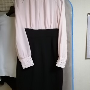 大放出!大幅値下げ!上品くすみピンク パール付き 切り替えワンピース パフ袖