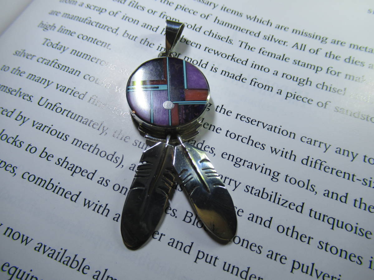 Zuni Tribe Gasper Handmade Pendant Top Feather Zuni Sun God Inlay Work Unique Stone Natural Stone Shell Seashell Sugilite Amethyst, accessories, clock, Men's Accessories, Pendant Top, charm