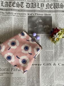 ◆ハンドメイド ◆あめ玉がま口 ポーチ 北欧 アネモネ(ピンク)