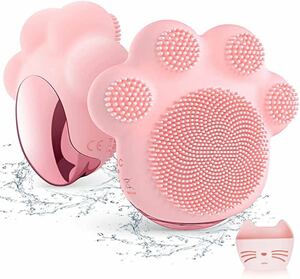 洗顔ブラシ 電動 シリコン製 かわいい肉球 猫 ピンク