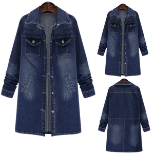  lady's Denim coat long height Denim jacket fashion outer spring clothes dressing up casual large size 