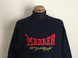 [MARKER] sweatshirt L big Logo embroidery reverse side nappy binding SKI sweat usually put on etc. rare 90s Lee beautiful goods navy USA made 