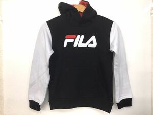 新品■FILA フィラ ボーイズ 裏起毛 パーカー S (7-8) ブラック フード付き