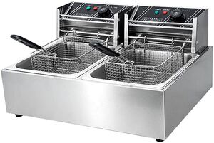 電気フライヤー 卓上フライヤー 二槽式 60~200℃温度調節 12L大容量 ステンレス鋼 家庭用 揚げバスケット付き