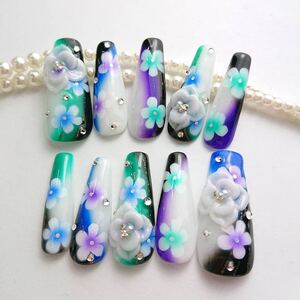 ロングバレリーナ ジェルネイル 現品成人式和風華ネイルチップ