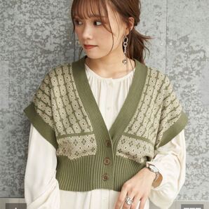 ジャガードニットベスト レディース フリーサイズ