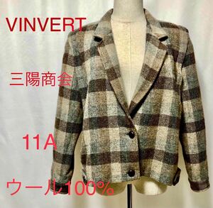 セール中　VINVERT バンベール　三陽商会　レディースジャケット　ウールジャケット　チェックジャケット　11A Lジャケット