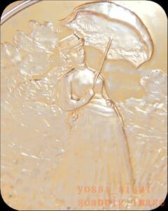 レア 限定品 フランス 造幣局製 画家 クロード モネ 絵画 散歩 日傘をさす女性 レリーフ 純金仕上げ 純銀製 シルバー メダル コイン 章牌, 金属工芸, 銀製, その他