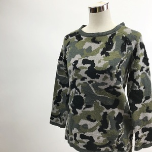 【人気】ZARA/ザラ セーター ニット ラウンドネック ビジュー 迷彩柄 グレー/グリーン/ブラック サイズS/S1363