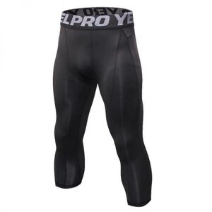 送料無料 新品 ランニングウェア 七分丈 タイツ メンズ Lサイズ ブラック パンツ トレーニング スポーツ アウトドア 加圧 スパッツ 1051